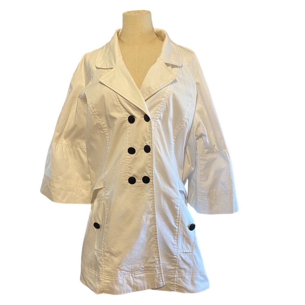 Plus Size Ashley Stewart White Trench Coat Jacket Bell Sleeves - Size 1X